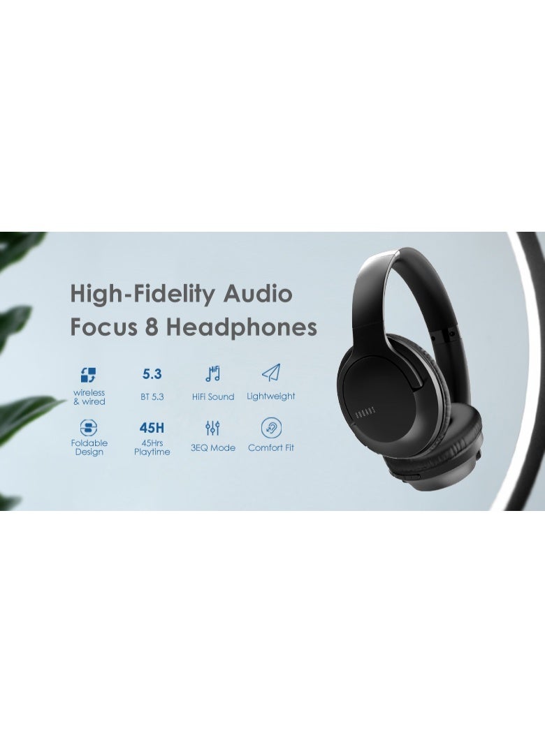 اى او سويت سماعة رأس iOsuite Focus 8 لاسلكية فوق الأذن مع تشغيل 45 ساعة، درايفر 40 مم Hi-Fi، 3 أوضاع EQ، بلوتوث 5.3، ميكروفون مدمج، تصميم قابل للطي، شحن Type-C، سلكية ولاسلكية – الأزرق الداكن - Image 4